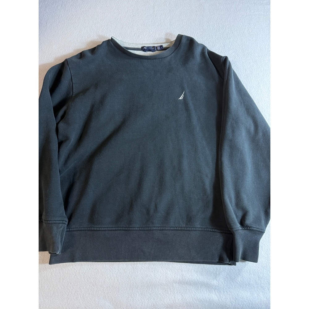 Nautica Mens Crewneck Sweatshirt Navy Blue Fleece Pullover Logo Large VDR587-407